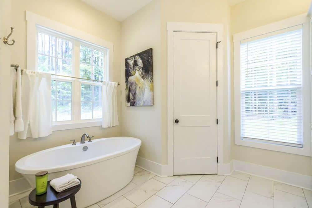 Tranquil Bathroom with a Freestanding Tub and Scenic Views