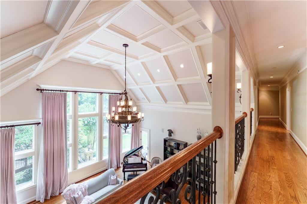 Wow, Look at the Coffered Ceiling and Expansive Windows in This Elegant Living Room
