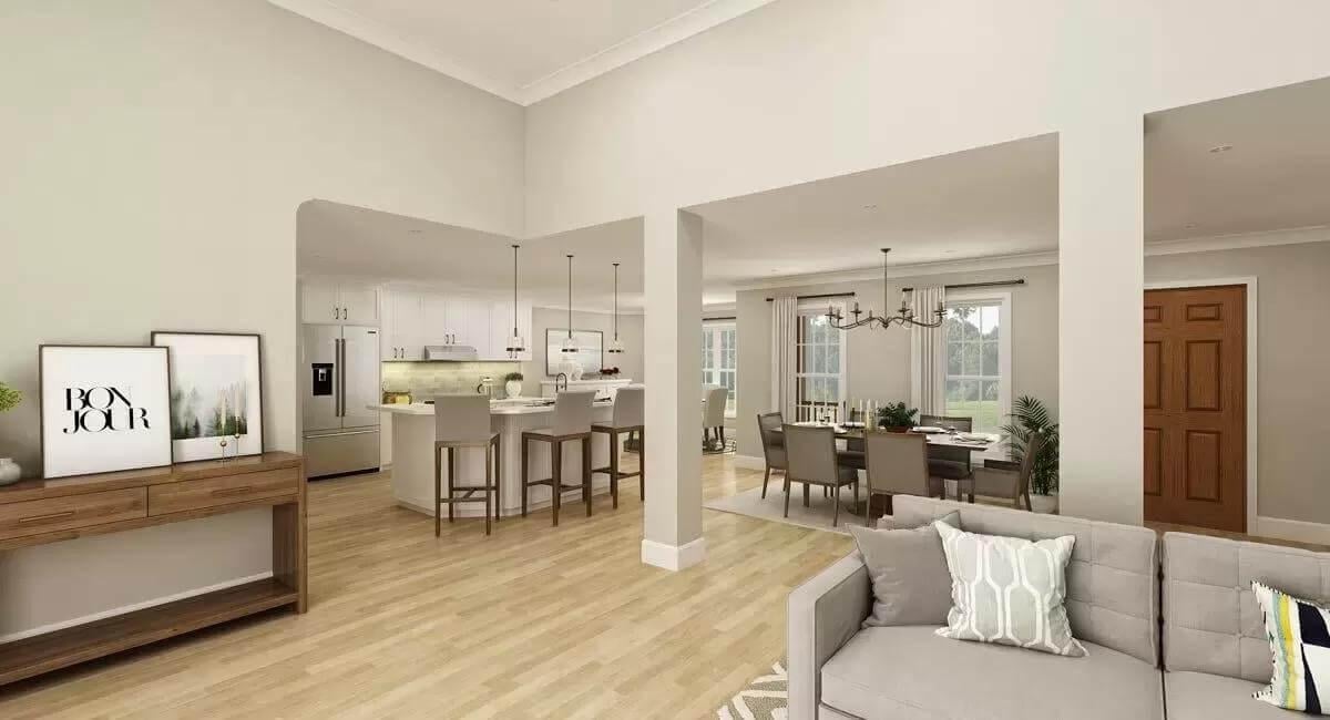 Warm Open-Concept Living with a Spotlight on the Kitchen Island