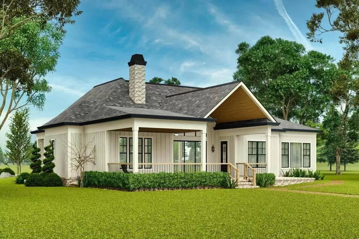 Front Porch Appeal with Brick Chimney and Board-and-Batten Facade