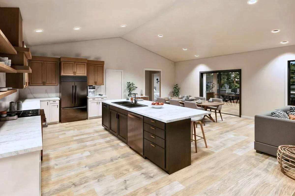 Explore the Expansive Kitchen with a Massive Island and Natural Wood Elements