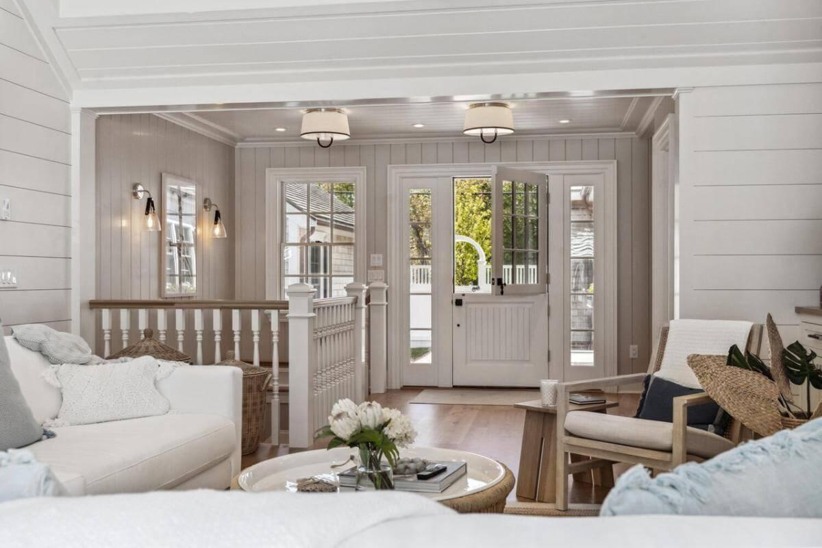 Light-Filled Entryway with Shiplap Walls and Dutch Door