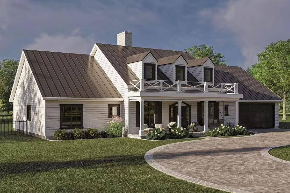 Check Out the Balcony on This Farmhouse-Style Exterior