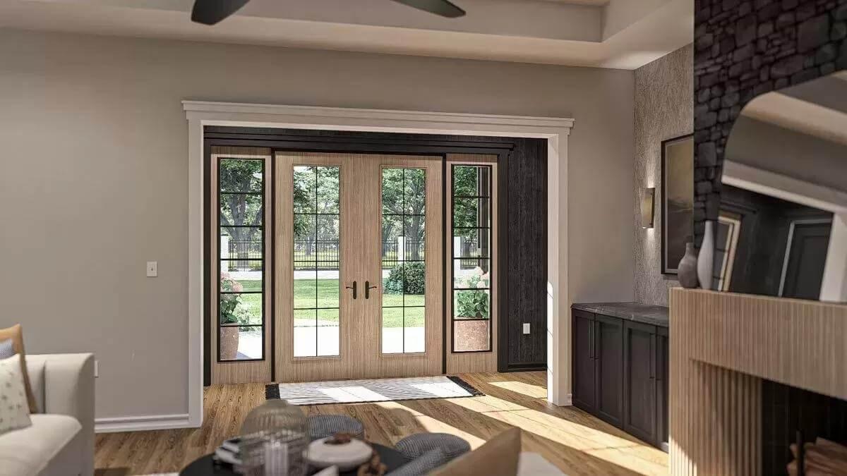 Embrace the Natural Light: Craftsman Living Room with Expansive Glass Doors