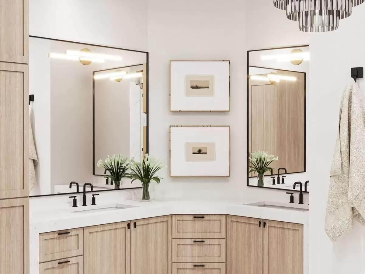 Minimalist Bathroom with Double Vanity and Soft Lighting