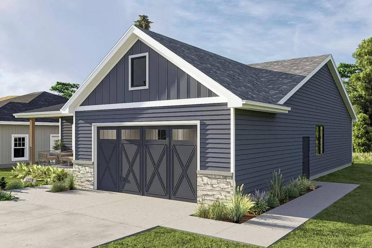 Craftsman Garage with Distinctive X-Patterned Doors