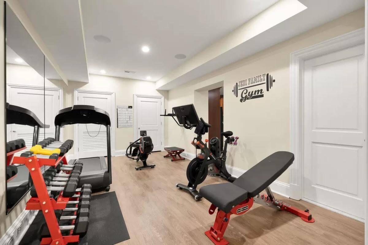 Home Gym Done Right with Sleek Equipment and Wall-Mounted Motivation