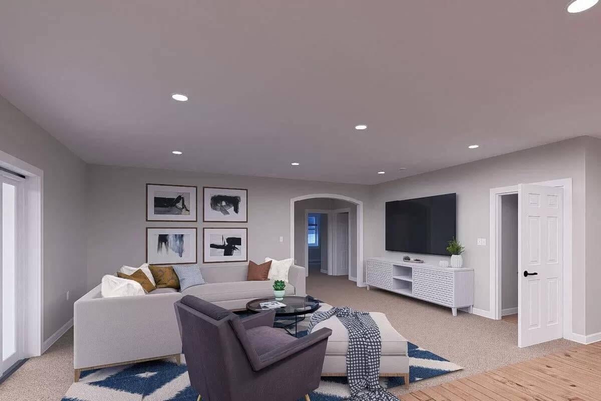 Modern Family Room with Abstract Art and Comfy Seating
