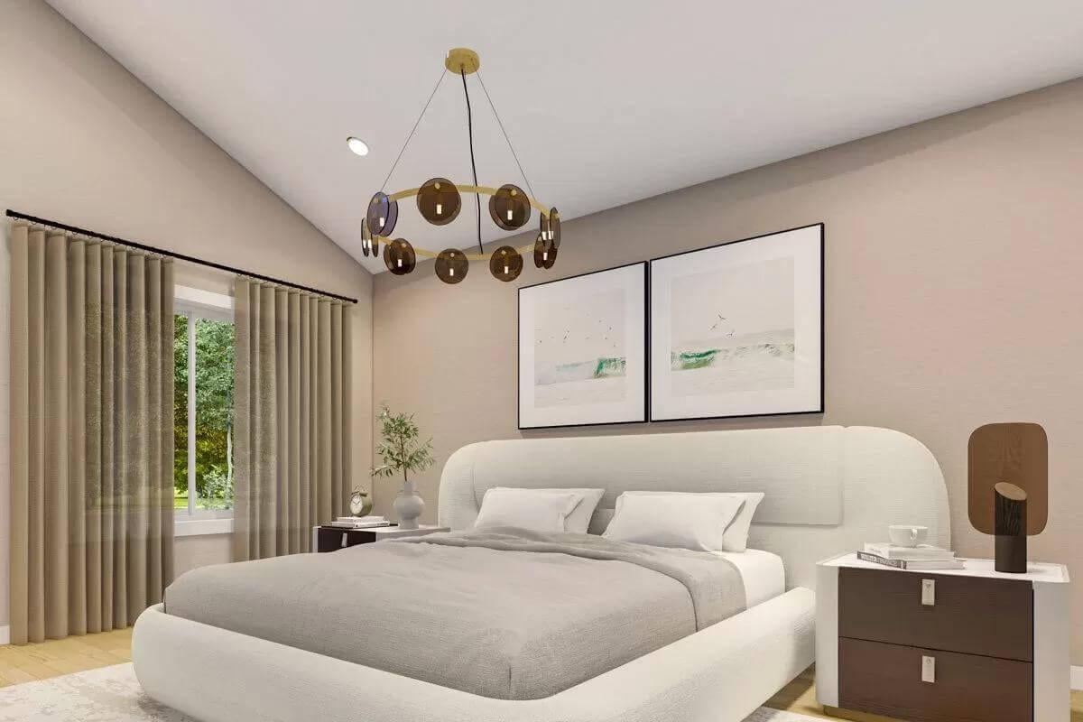Relax in This Calming Bedroom with Plush Upholstered Bed