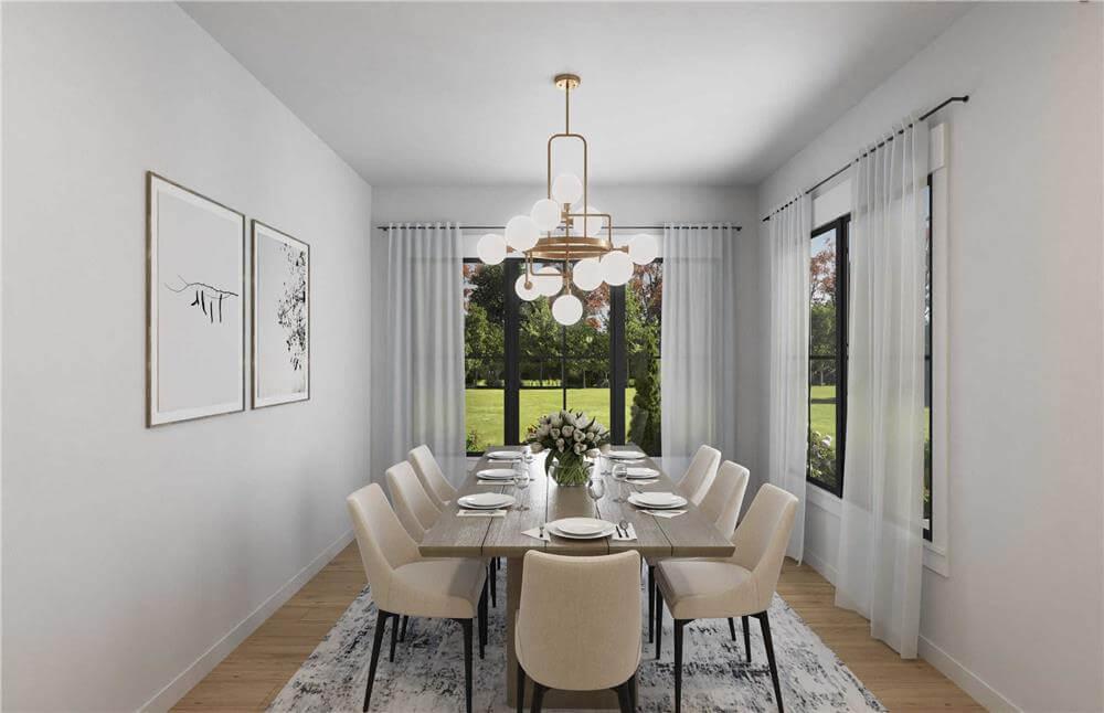 Modern Dining Room with Elegant Chandelier as the Focal Point