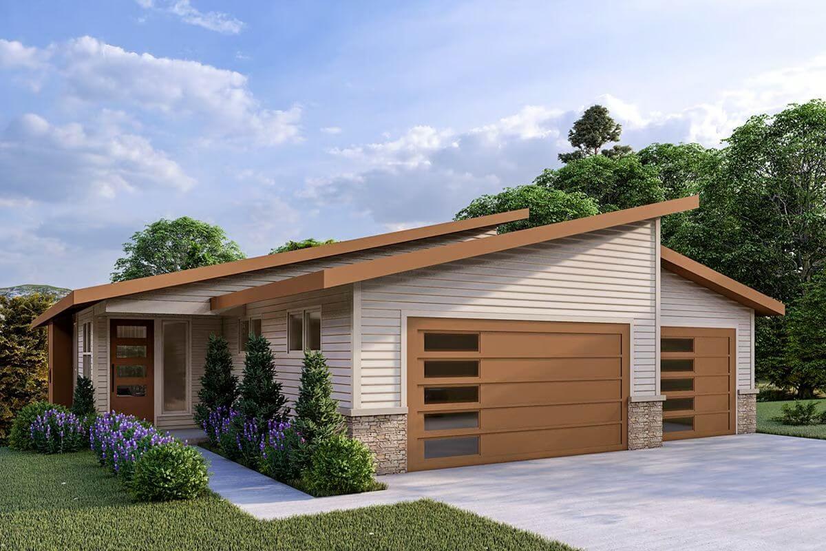 Contemporary Ranch Home with Striking Angled Rooflines