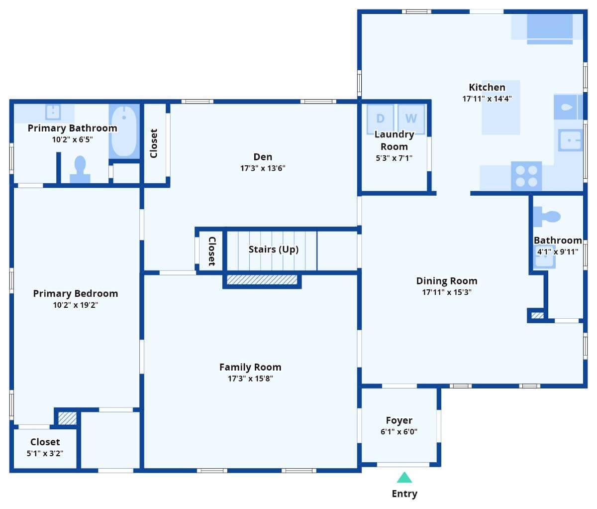 Main Floor Layout with Spacious Den and Family Room