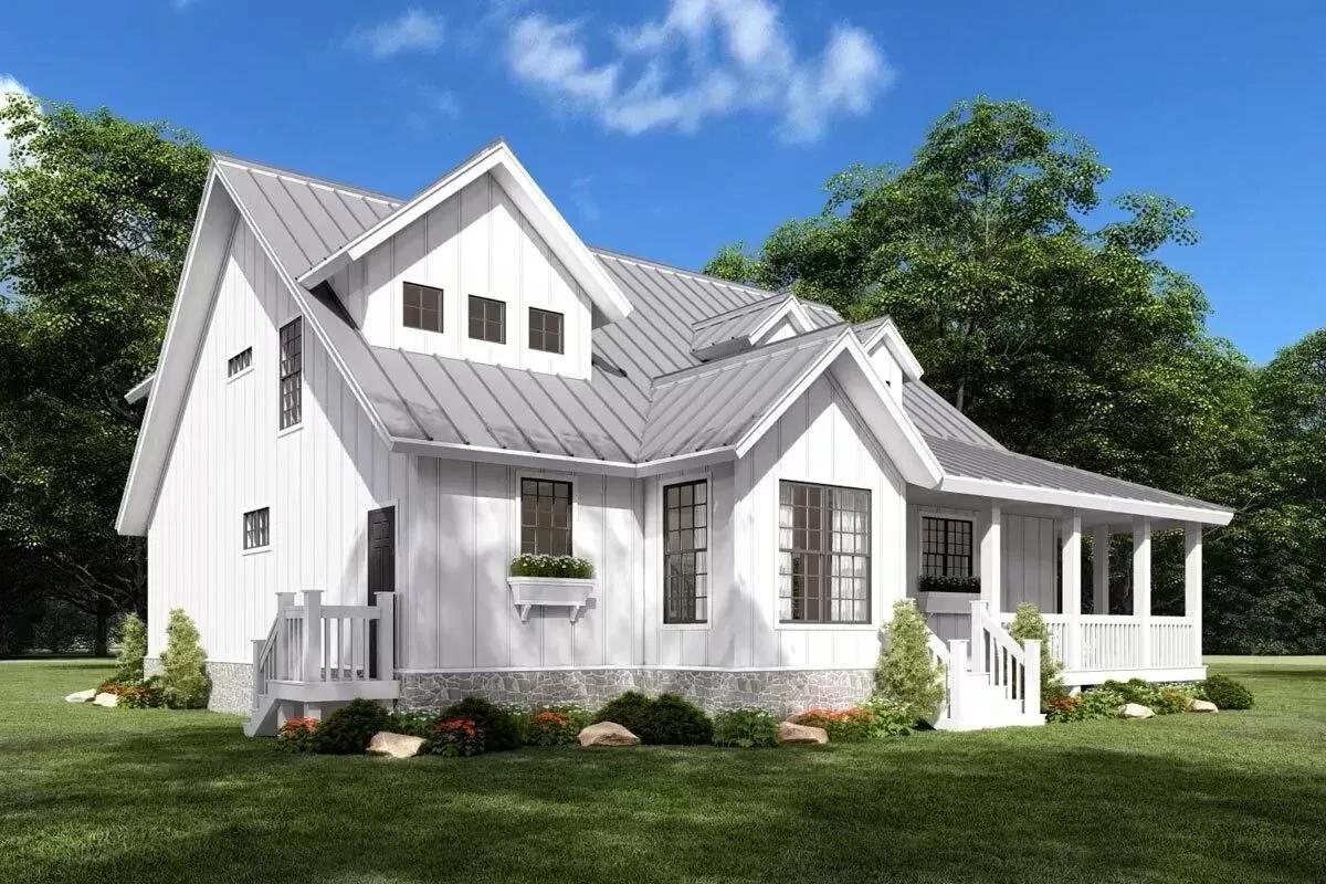 Cottage Exterior with Stately Metal Roof and Inviting Porch