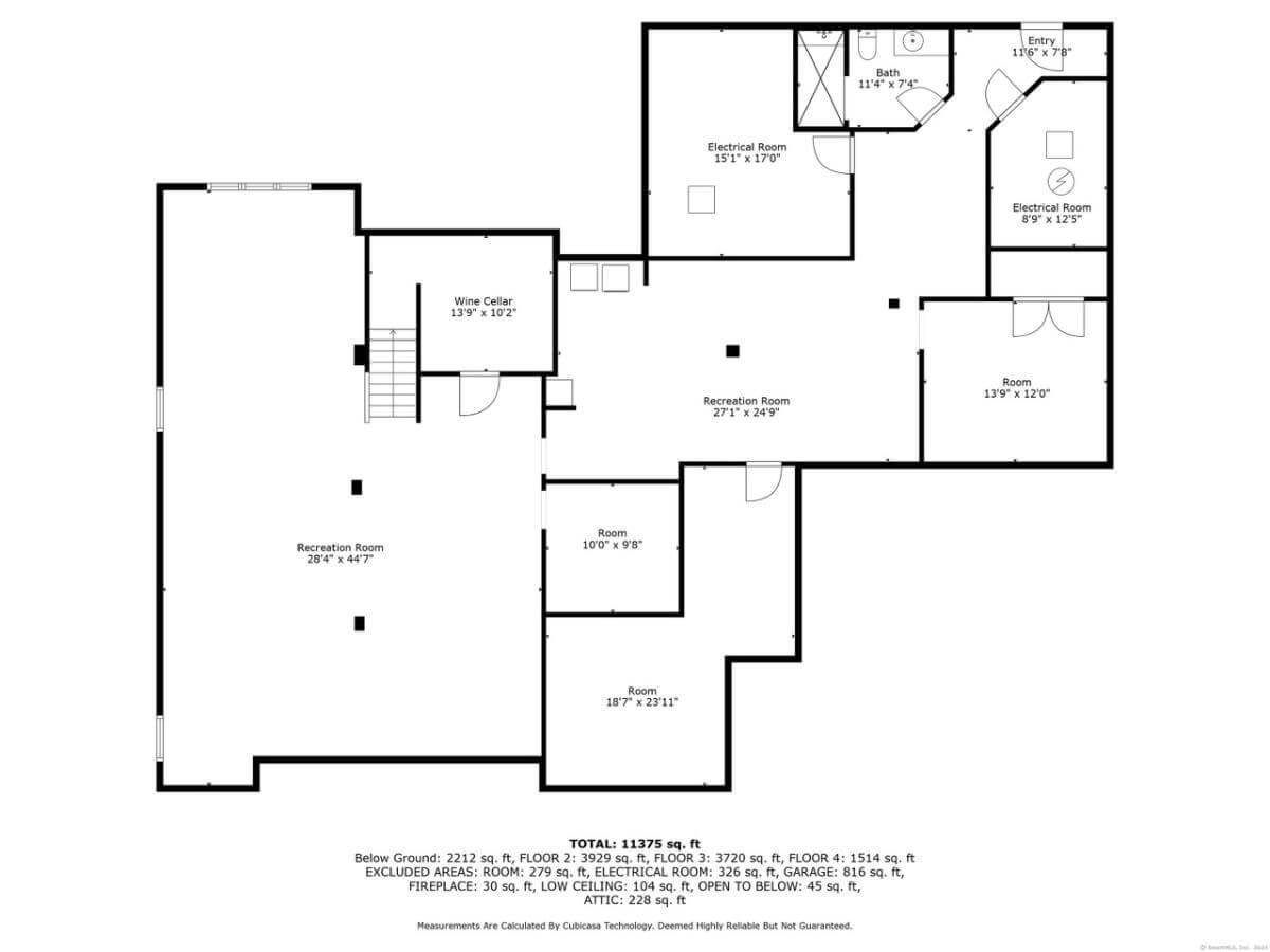 Basement Floor Plan with Recreation Rooms and a Wine Cellar