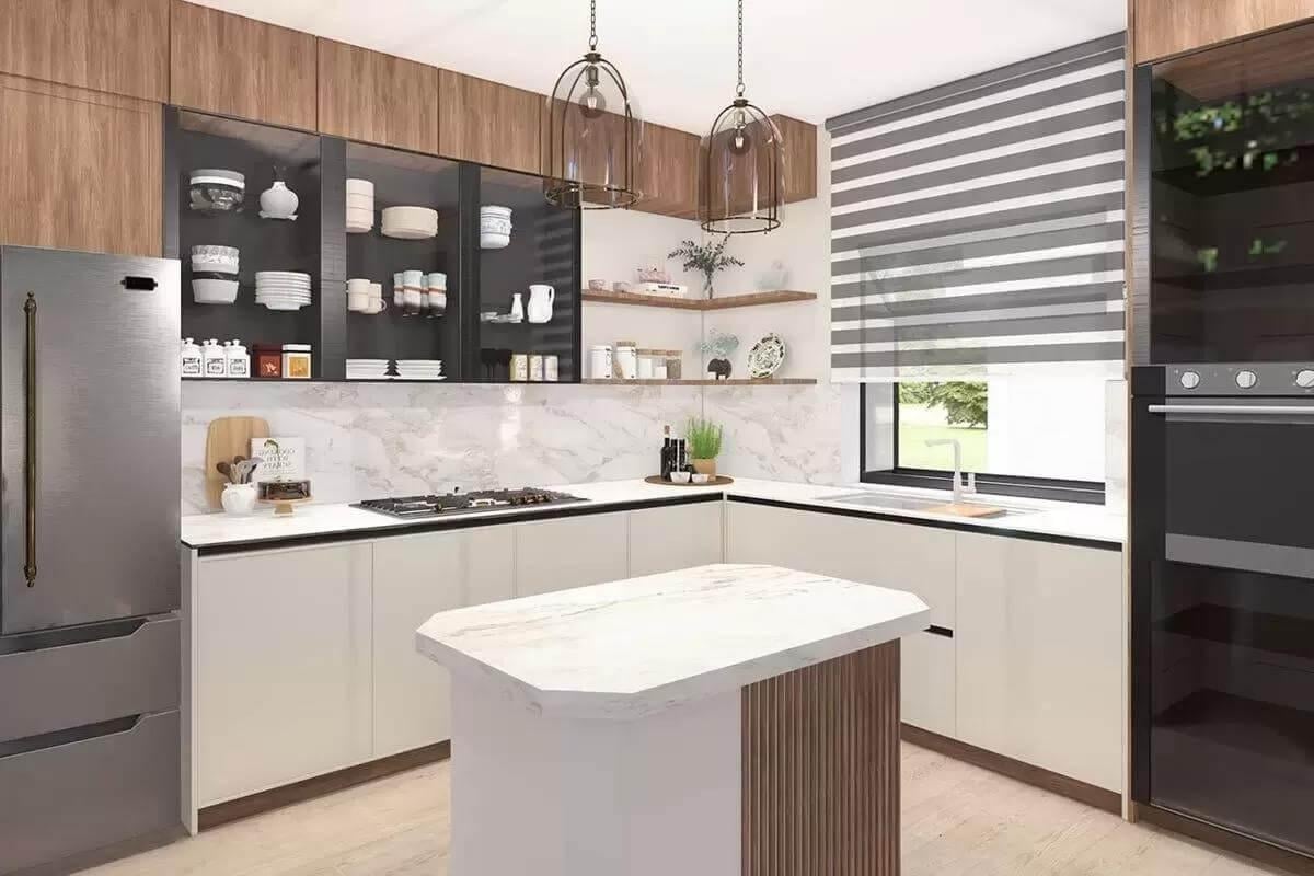 Sleek Kitchen with Open Shelving and Modern Accents