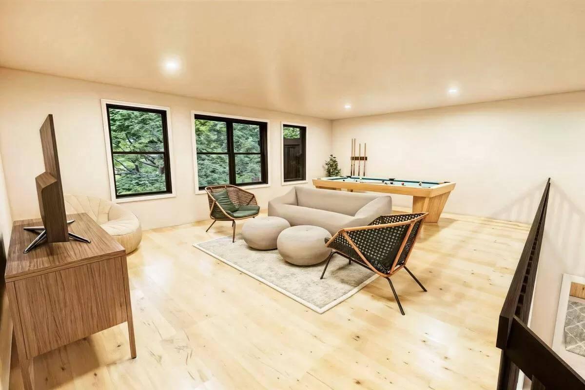 Spot the Modern Comfort in This Bright Loft Lounge with Cozy Seating