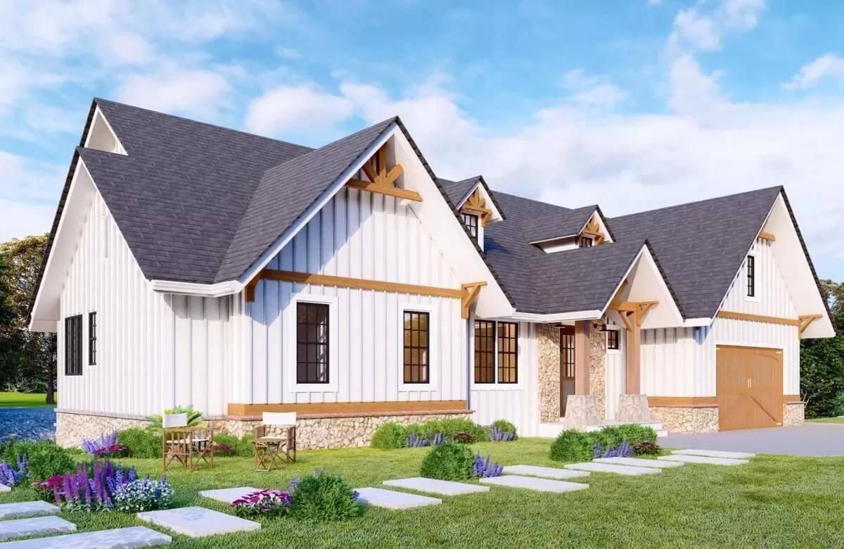 Explore the Craftsman Details with Timber Beams and Stone Accents