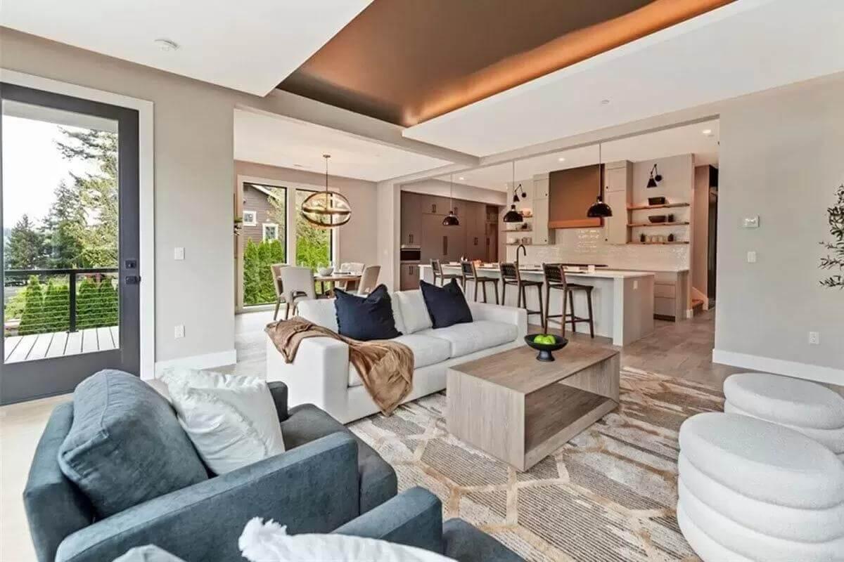 Open-Concept Living with Dramatic Ceiling Accents