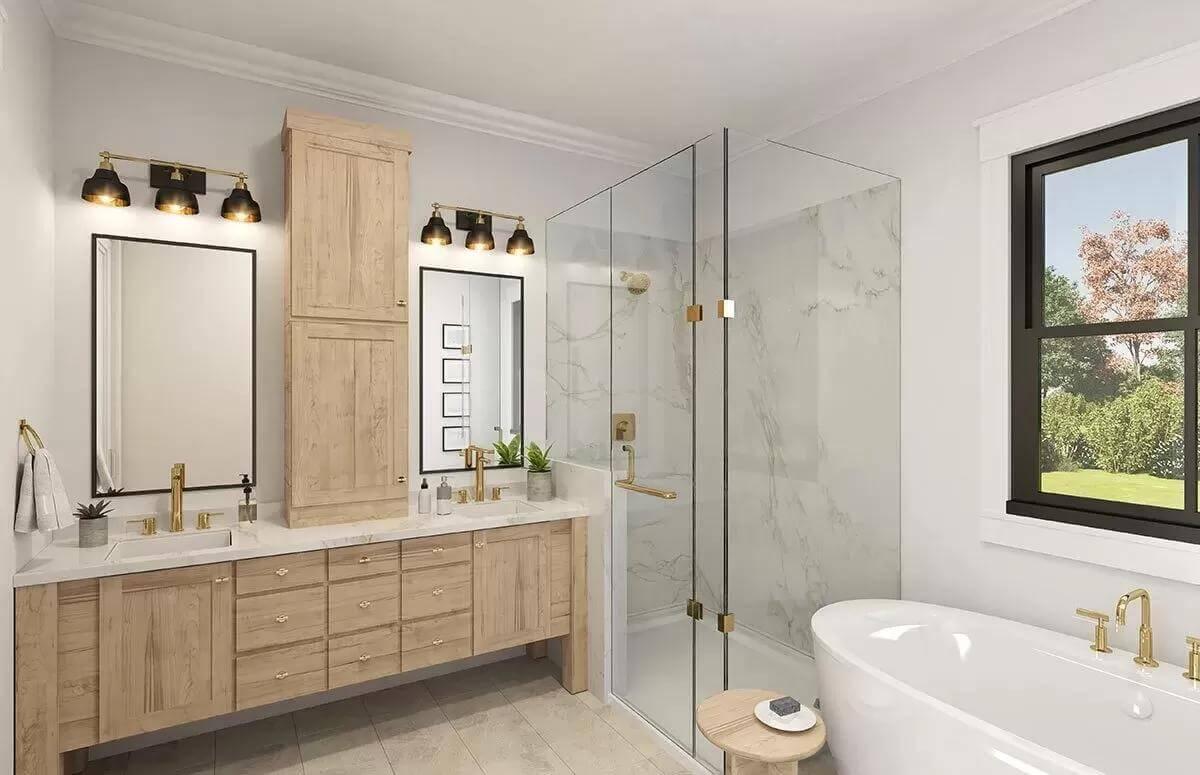 Elegant Craftsman Bathroom with Freestanding Tub and Double Vanity