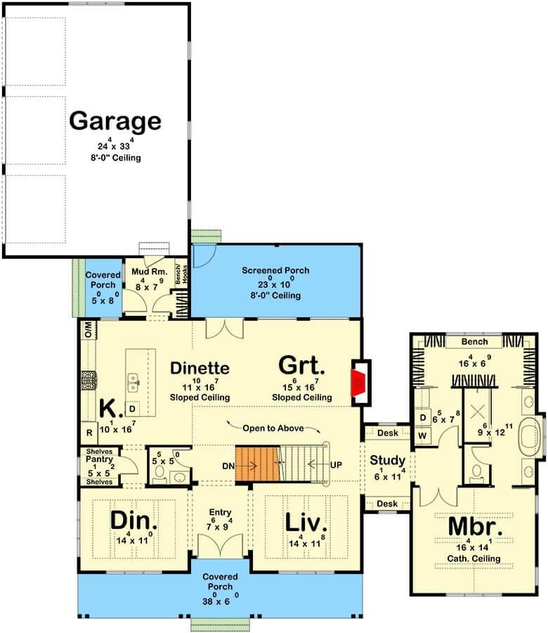 Explore the Open Concept Great Room with a Sloped Ceiling Design