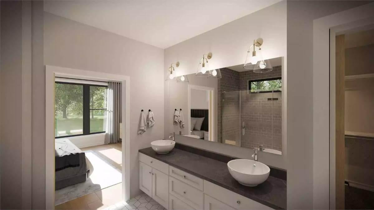 Modern Bathroom Oasis with Double Vanities and Natural Light
