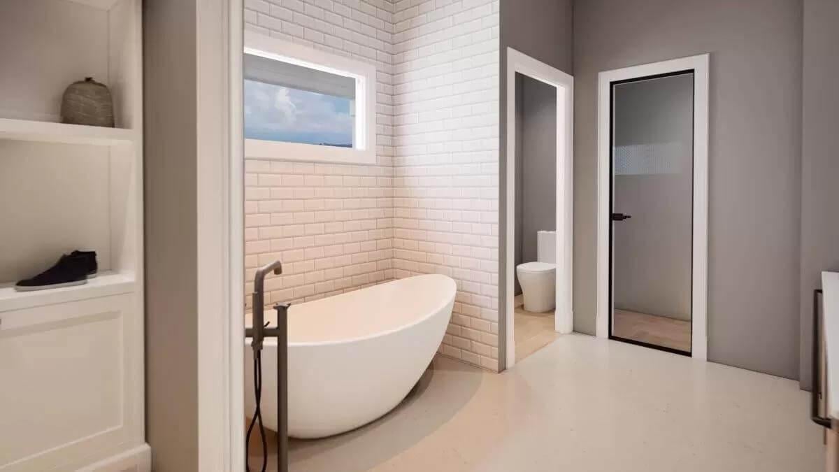 Step Into This Modern Bathroom with a Freestanding Tub