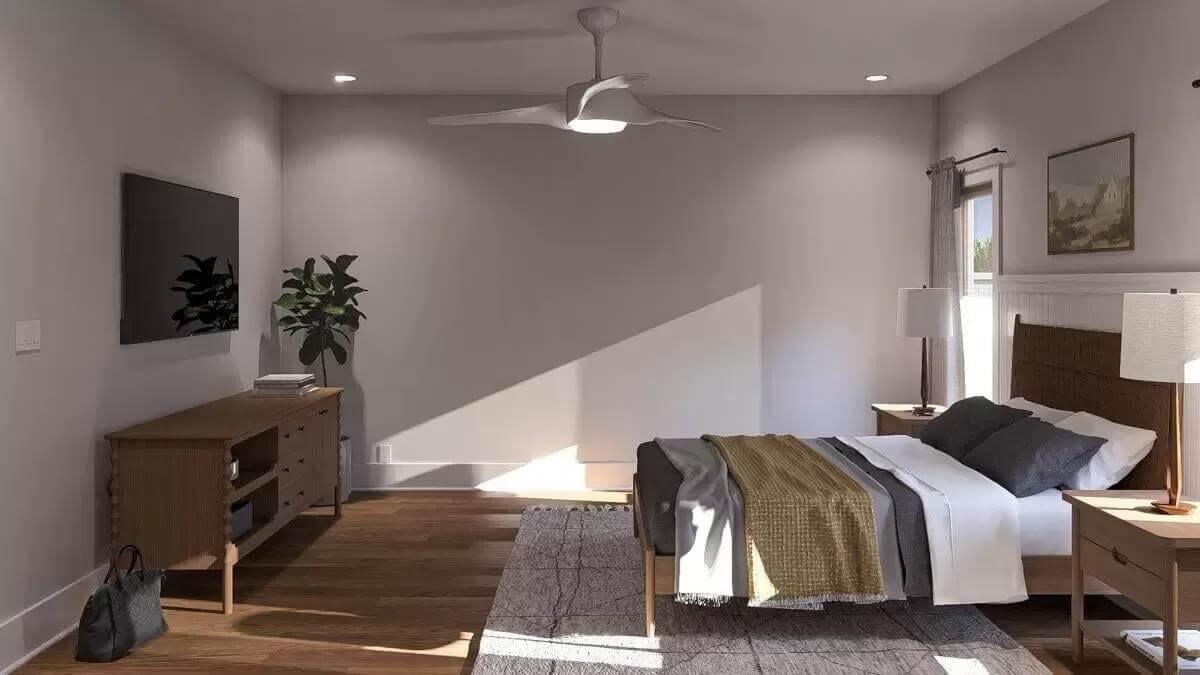Serene Bedroom Retreat with Modern Ceiling Fan