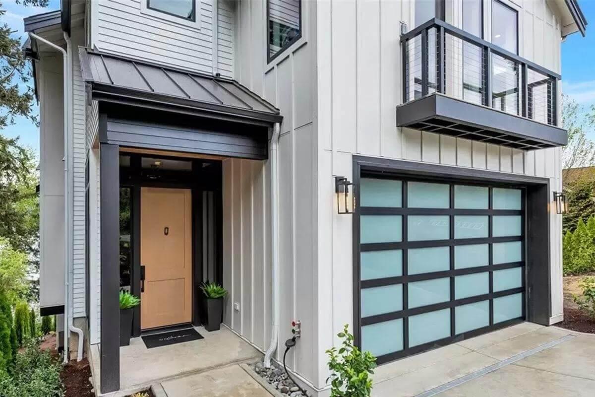 Modern Entryway with Frosted Glass Garage Door and Minimalist Detailing