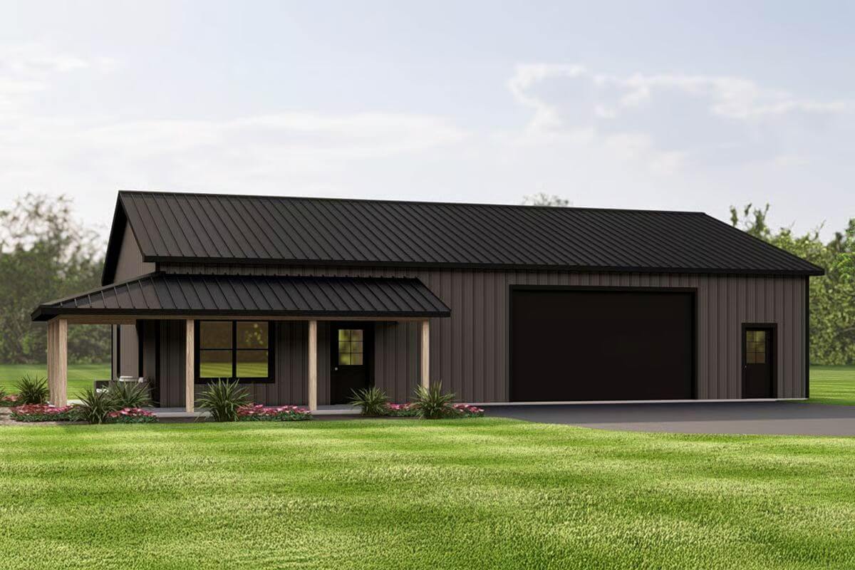 Modern-Style Barndominium with a Bunk Room and Wraparound Porch (Floor Plan)