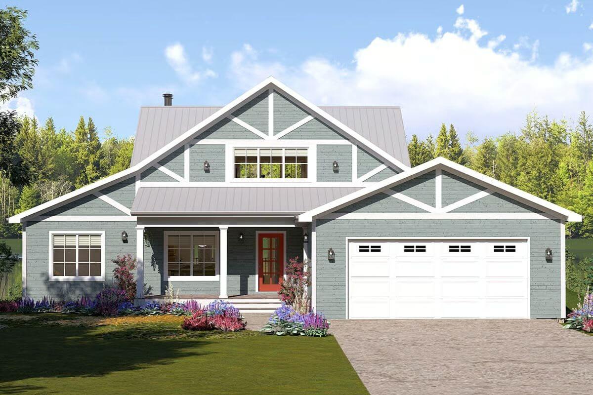 4-Bedroom Modern Farmhouse for a Sloped Lot with Loft and Double Garage (Floor Plan)