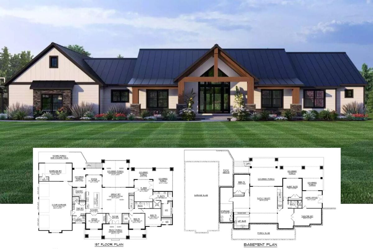 3-Bedroom Barndominium-Style Charlotte Grove Home with 3-Car Garage and Finished Basement (Floor Plan)