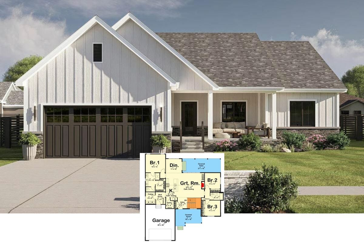 Modern Farmhouse-Style 3-Bedroom Home with Open Living Space and Lower Level Expansion (Floor Plan)