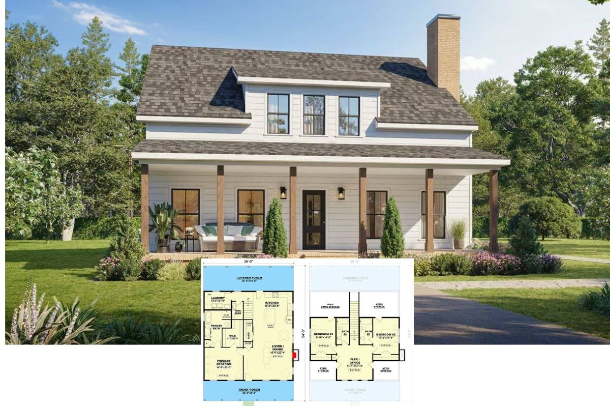 Modern Farmhouse-Style 3-Bedroom Home with Flex Loft and Dual Porches (Floor Plan)
