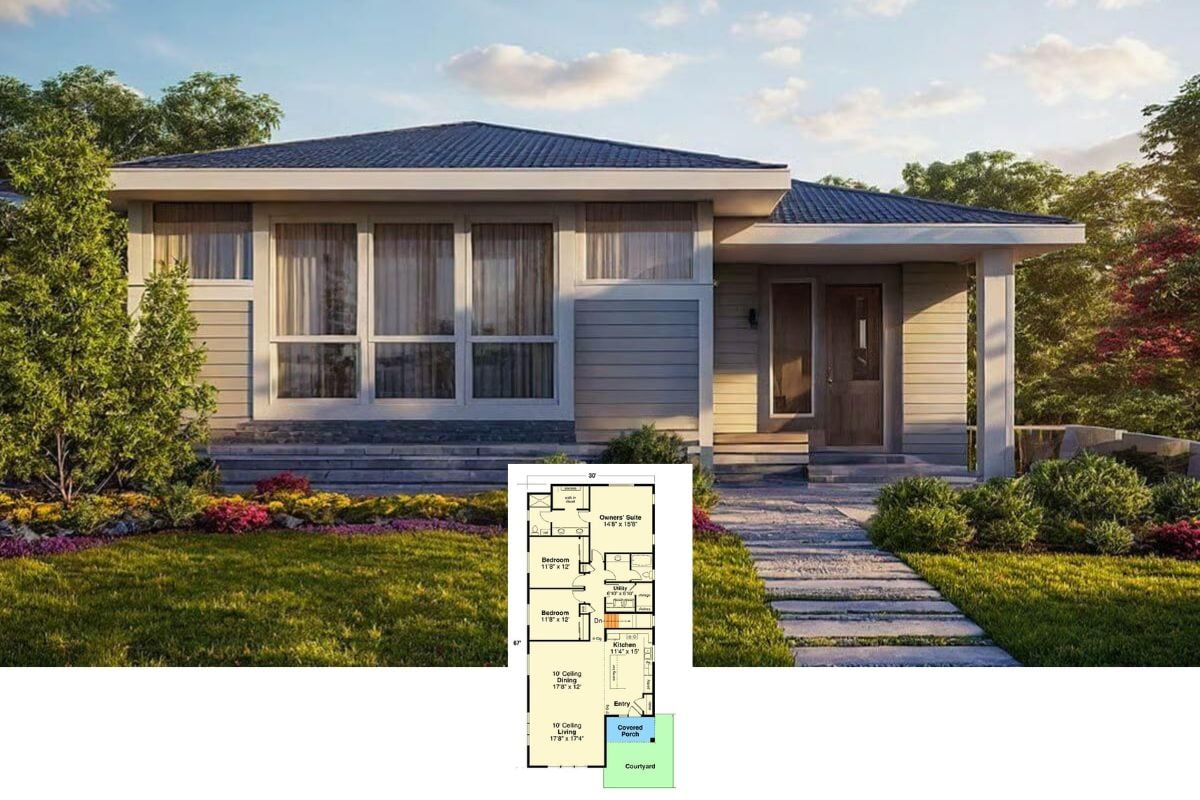 3-Bedroom Prairie-Style Home with Open-Concept Living and Narrow Footprint (Floor Plan)