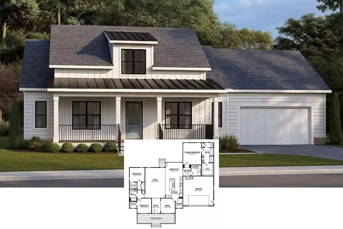 3-Bedroom Ridgedale Modern Farmhouse with Front Porch and Double Garage (Floor Plan)