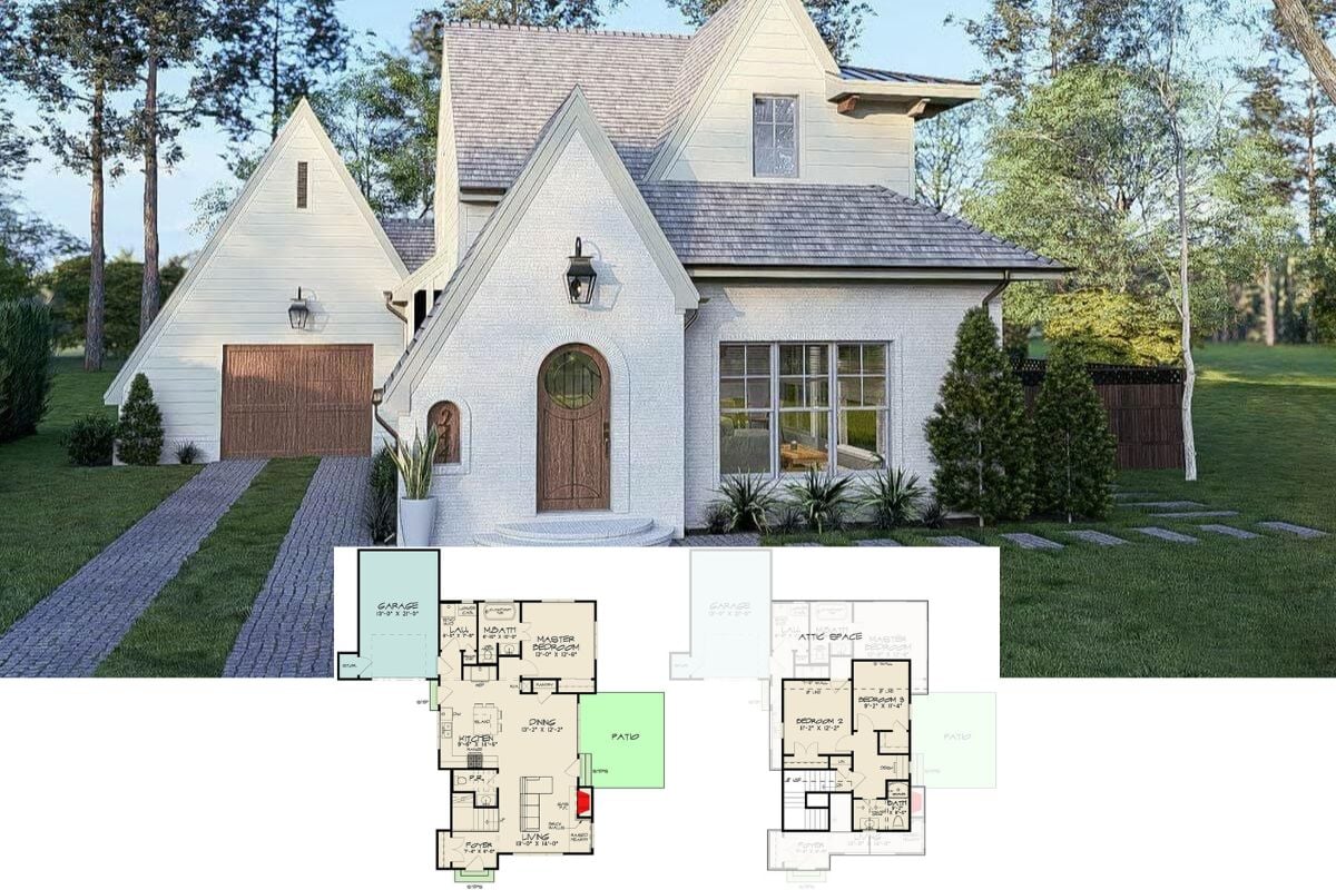Transitional-Style European Home with 3 Bedrooms and Open-Concept Living (Floor Plan)