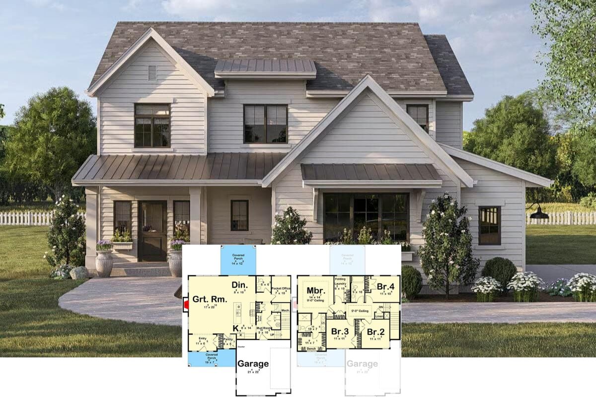 4-Bedroom Modern Farmhouse for a Corner Lot with Open Concept Design (Floor Plan)
