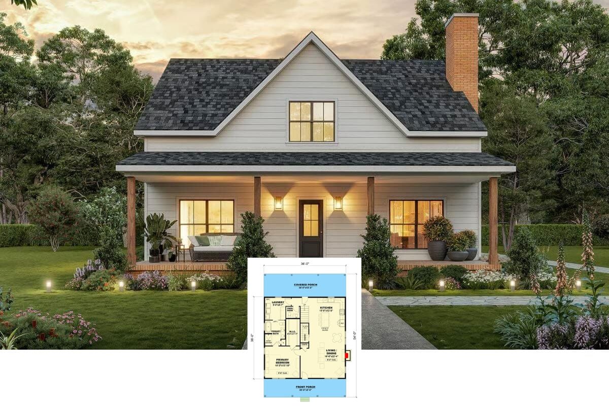 4-Bedroom Modern Farmhouse with Front Porch and Covered Patio (Floor Plan)