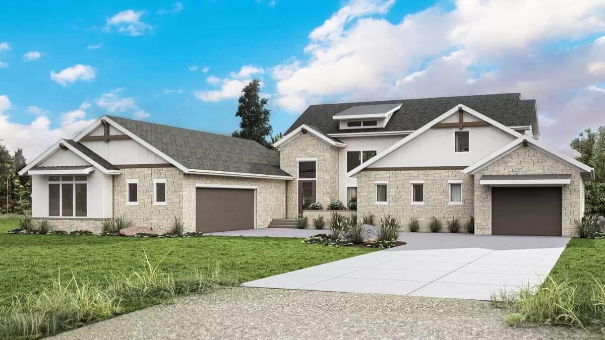 Modern Craftsman Style with Stone Façade and Gabled Roofline