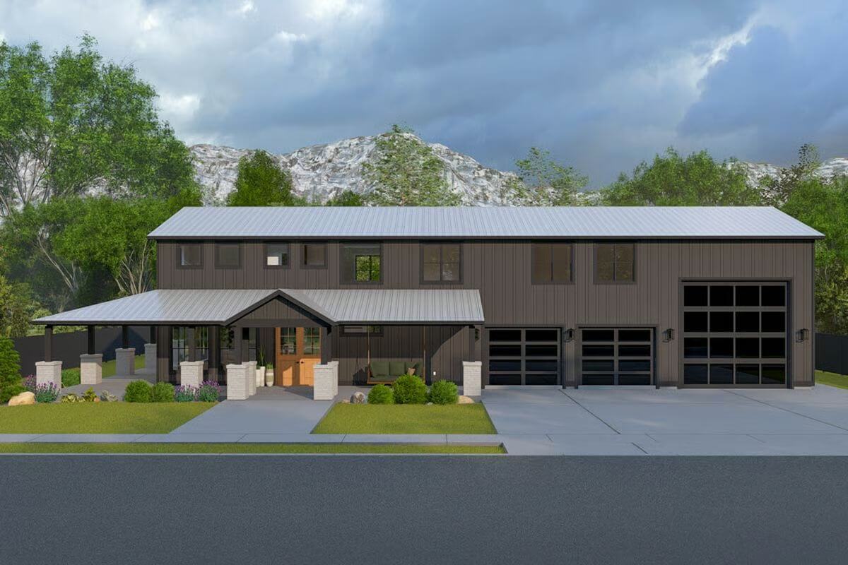 Modern 4-Bedorom Barndominium with Loft, Wraparound Porch, and RV  Garage (Floor Plan)
