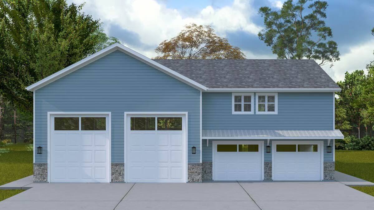 1-Bedroom Carriage-Style Home with 6-Car Garage (Floor Plan)