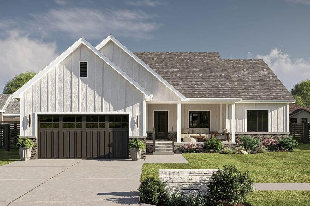 Modern Farmhouse-Style 3-Bedroom Home with Open Living Space and Lower Level Expansion (Floor Plan)