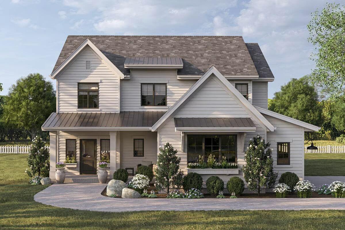 4-Bedroom Modern Farmhouse for a Corner Lot with Open Concept Design (Floor Plan)