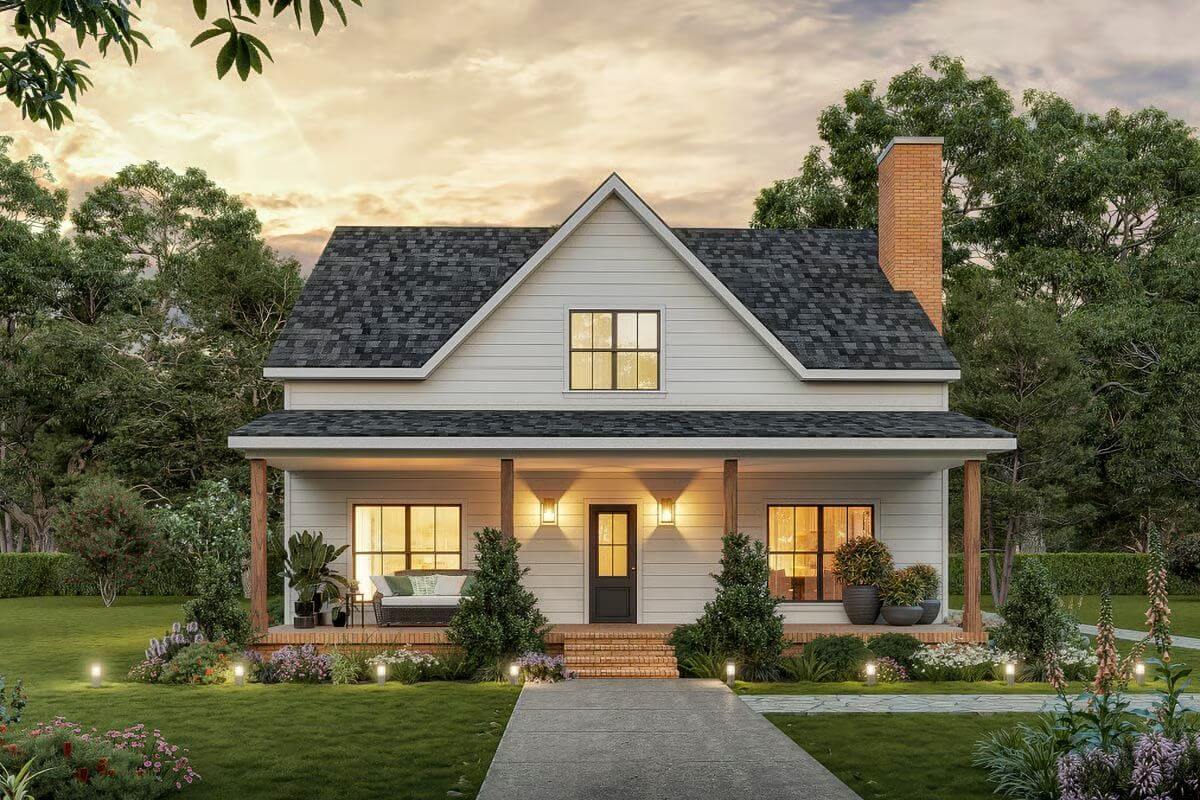4-Bedroom Modern Farmhouse with Front Porch and Covered Patio (Floor Plan)