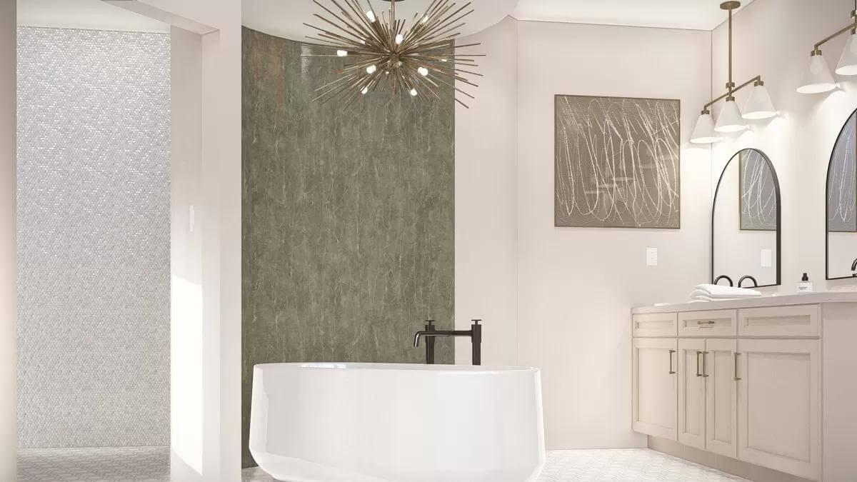 Wow, Look at the Freestanding Tub Beneath This Starburst Chandelier