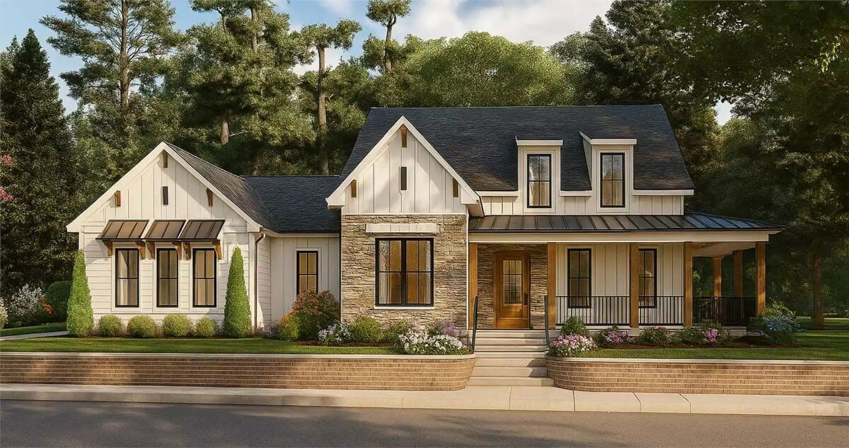 Farmhouse-Style 4-Bedroom Riveria Home with Loft and Wraparound Porch (Floor Plan)