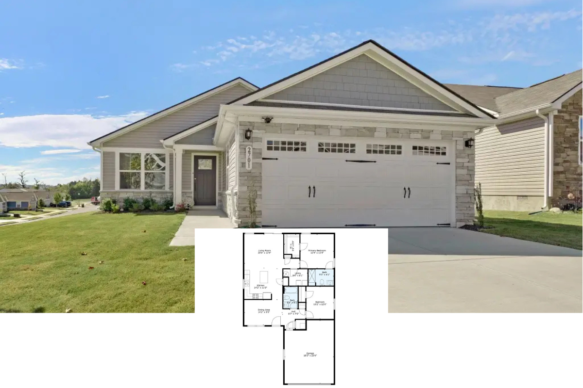 Contemporary Ranch-Style 2-Bedroom Home with Open Floor Plan and 2-Car Front-Entry Garage (1,153 Sq. Ft. Floor Plan)
