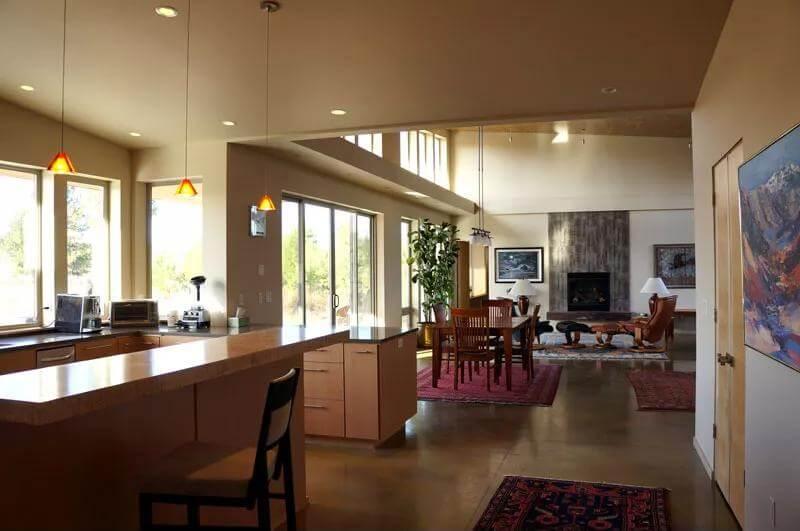 Explore the Open-Concept Living Space with Mid-Century Modern Flair