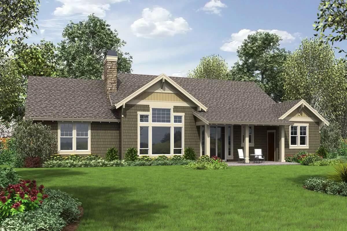 Admire the Broad Craftsman Windows and Stone Chimney