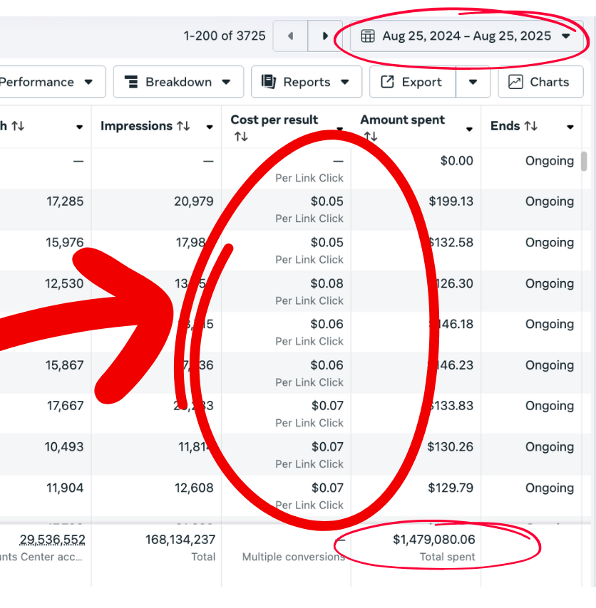 365 Days Facebook Ads Performance - $1,479,080 Total Spent